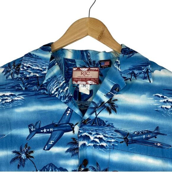 RJC MEN'S Blue Vintage Hawaiian Short Sleeve Graphic Shirt US M - Picture 3 of 5